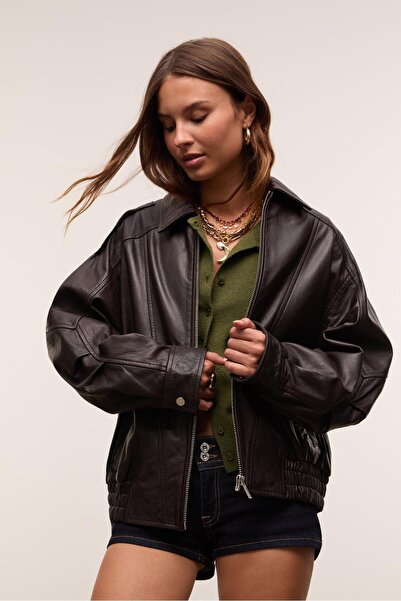 Stradivarius Oversize leather jacket