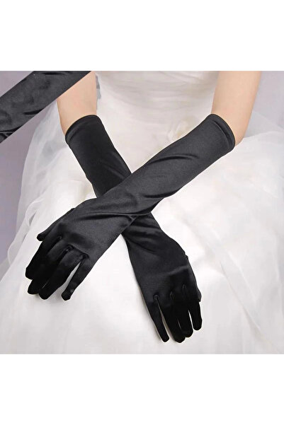 Lisinya Long Length Extra Shiny Satin Gloves Black Color - Tygoo