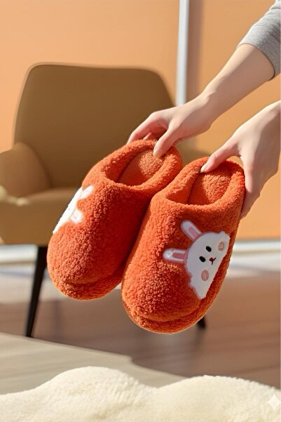 Oksit Ft 101 Rabbit Embroidered Women's House Slippers Plush Slippers Dowry and Bundle Slippers Do Not Make Noise Thick Sole