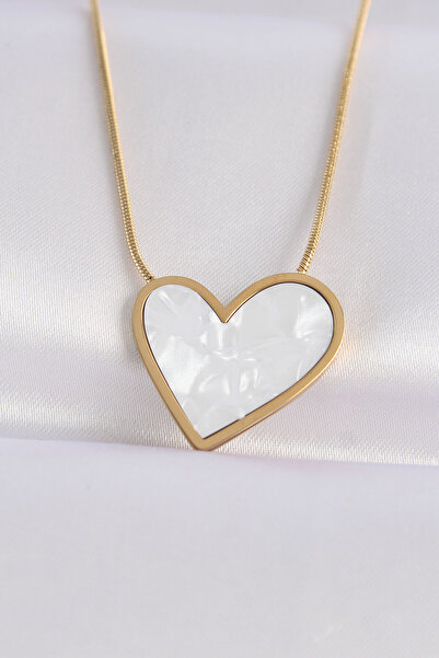 Clariss 316L Steel Chain Gold Color Marble Pattern Heart Necklace - Lisinya