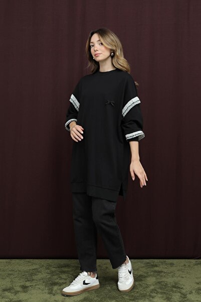 Puane Women's Ruffle Detail Tunic-10718Tun - Black