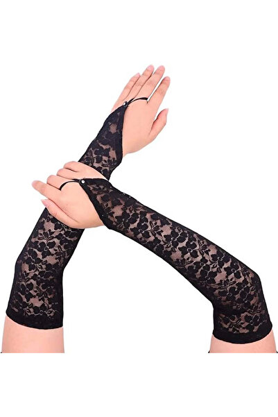 Lisinya Elegant Evening Wear Lace Gloves with Finger Straps 40 cm - Tygoo