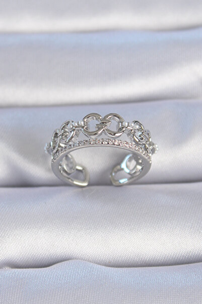 Lisinya خاتم نسائي من النحاس الفضي اللون مع تفاصيل من الزركون واللؤلؤ - TYGOO