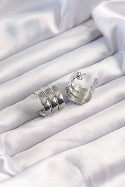 Lisinya 316L فولاذ فضي اللون 3 قطع مظهر منحني نموذج نصف حلقة أقراط -