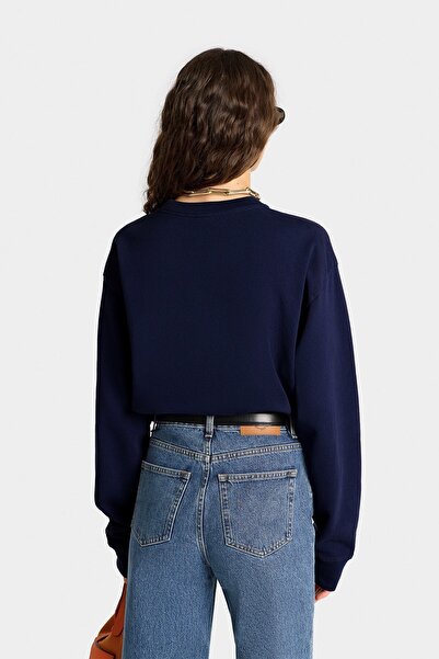 The Champ Clothing Γυναικείο φούτερ Oversize με στάμπα με κορδέλα Leo Navy Blue – Λαιμόκοψη, 3 κλωστές Fleece με ανάγλυφο