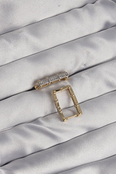 Lisinya Brass Gold Color Zircon Stone Rectangular Model Seranay Earrings -