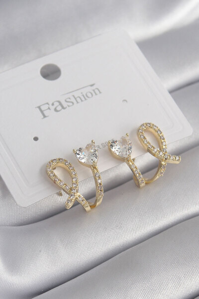 Lisinya Brass Silver Color Zircon Stone Heart Model Women's Earrings - Tygoo