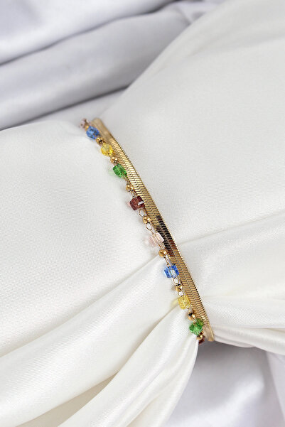 Lisinya سوار نسائي من الفولاذ 316L بلون ذهبي مع أحجار كريستالية متعددة الألوان -