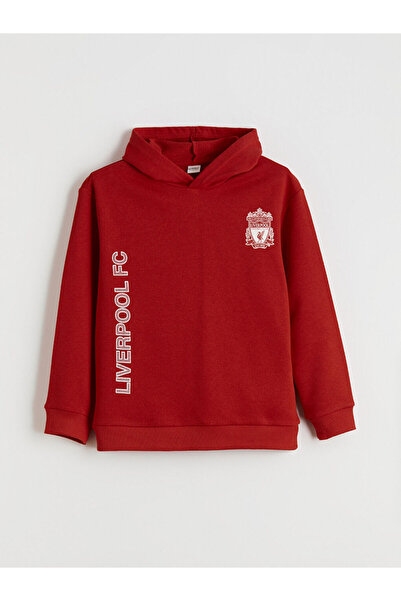LC Waikiki Lcw Kids Red Hooded Liverpool Printed Boys' Sweatshirt