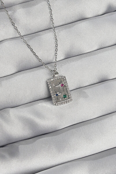 Lisinya 316L Steel Chain Silver Color Colorful Zircon Stone Vintage Necklace -