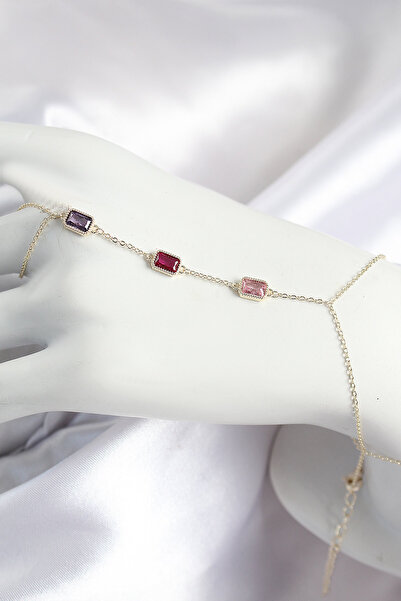 Lisinya خاتم نسائي من حجر الزركون الملون باللون الذهبي موديل مستطيل الشكل - T...