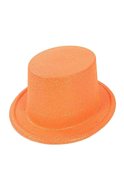 Lisinya Fluorescent Orange Color Glittery Long Fedora Hat 12 cm - Tygoo