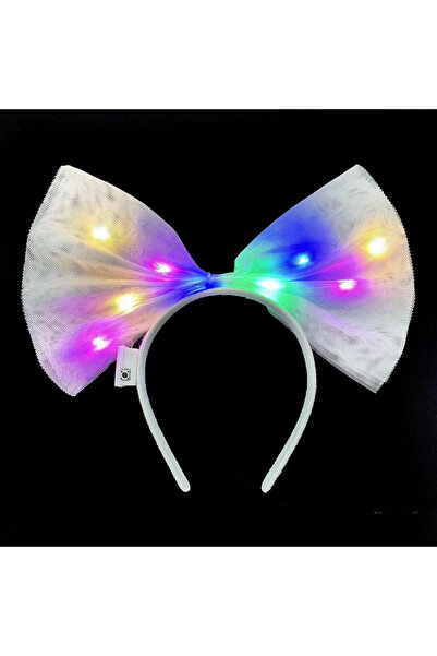 Lisinya Colorful Led Lighted Bow Shaped Tulle Party Crown White Color 25X25 c...