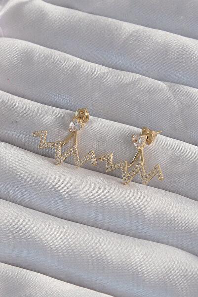 Lisinya Brass Gold Color Zircon Stone Zigzag Earrings - Tygoo