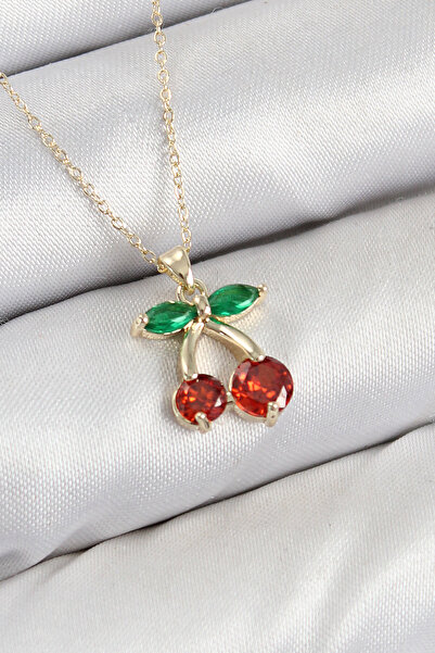 Lisinya Brass Zircon Stone Cherry Model Gold Color Women's Necklace - Tygoo