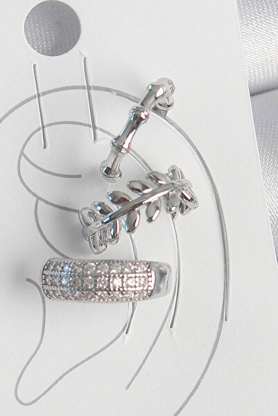 Lisinya Brass Silver Color Zircon Stone 3-Piece Model Leaf Figure Women's Car...