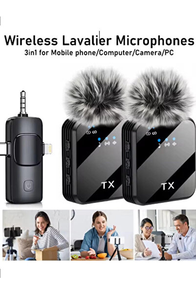 doremodam Yüksek Kalite Profesyonel 3 In 1 Kablosuz Taşınabilir Yaka Mikrofonu Tüylü - Lisinya