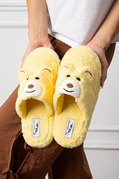 AlbiShoes Cute Plush Teddy Bear Figured House Slippers Non-Slip Sole Lightweight Winter Indoor Slippers