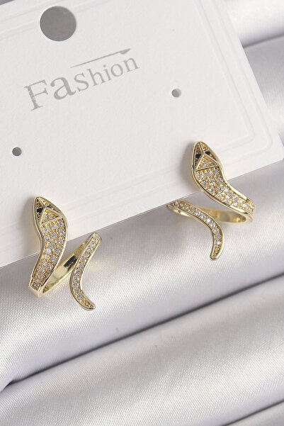 Lisinya Brass Gold Color Zircon Stone Snake Model Women's Earrings - Tygoo
