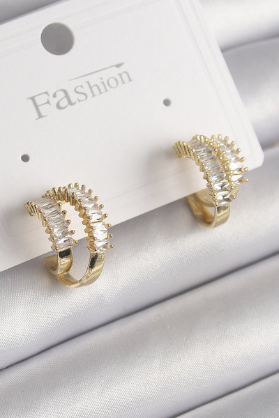 Lisinya Brass Gold Color 2-Piece Zircon Stone Hoop Model Women's Earrings - T...