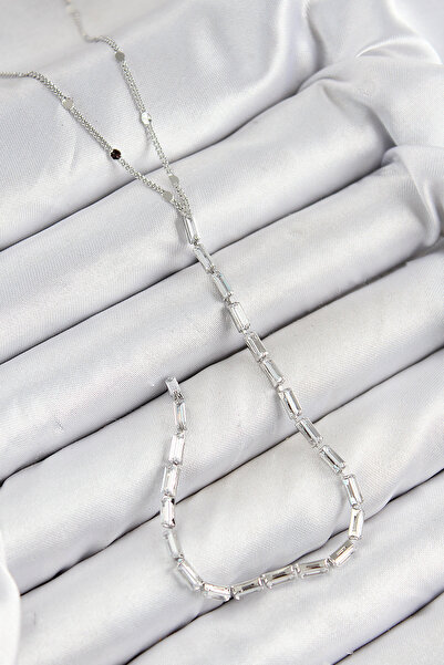 Lisinya Brass Zircon Stone Model Silver Color Y Necklace - Tygoo