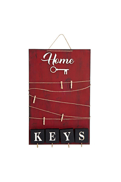 Hatıra Kutusu Dekoratif Home Keys Ahşap Resimlik ve Notluk (Kırmızı) ( Lisinya )