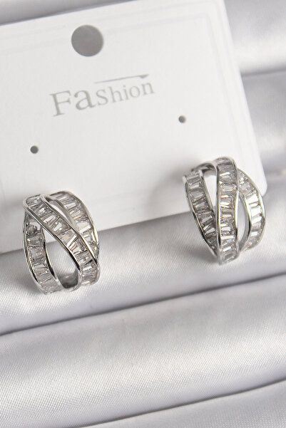 Lisinya Brass Silver Color Zircon Stone Knot Hoop Model Women's Earrings - Tygoo