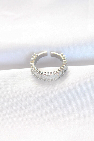 Lisinya خاتم فضي اللون قابل للتعديل مرصع بأحجار الباغيت المتسلسلة - TYGOO