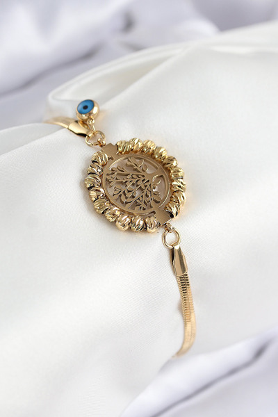 Epilons 316L Steel Evil Eye Bead Detailed Tree of Life Model Italian Chain Go...