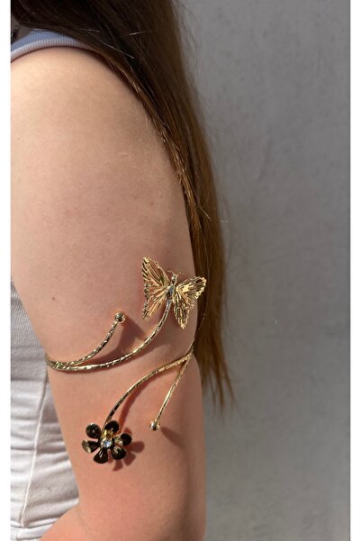 onse Gold Kelebek ve Çiçekli Paslanmaz Çelik Ayarlanabilir Kadın Pazu Bilekli...