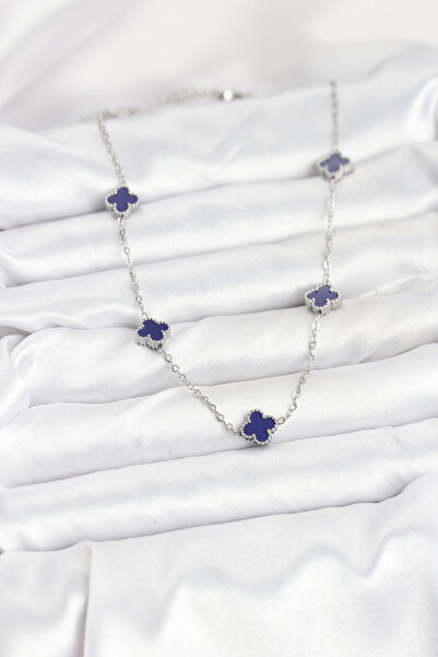 BSRE Silver Color Navy Blue Baby Boy Clover Women's Necklace (316L Steel)