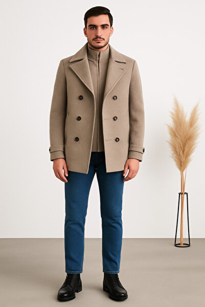 centilmen Yaka Fermuar Detaylı Kaşe Kaban 480-25k Bej