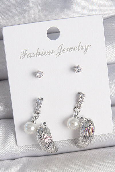 Lisinya Brass Silver Color Dangle Zircon Stone Drop Model 3 Pairs Women's Ear...