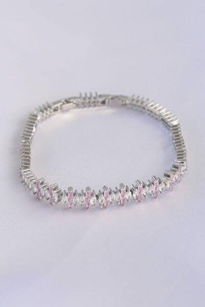 Lisinya Vip Series Brass Pink Zircon Stone Silver Color Baguette Model Bracel...