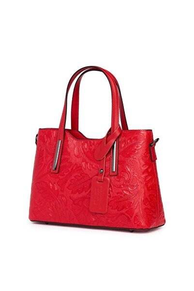 myOwn Червена чанта от естествена кожа с флорален мотив от Саманта