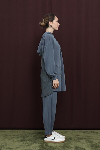 Puane Kadın Arkası Garnili Kapüşonlu Pantolonlu Takım - 14306TKS - ANTRACITE