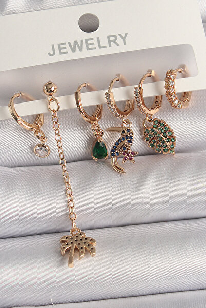 Lisinya Brass Gold Color Dangle Zircon Stone Tree Figure Women's Earring Set ...