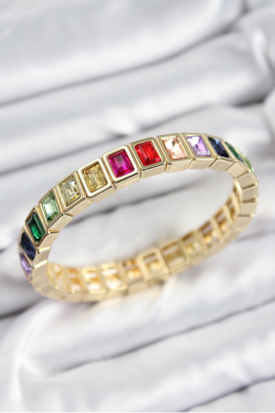 Lisinya سوار نسائي من النحاس مرصع بحجر الزركون المختلط، موديل مستطيل الشكل، ل...