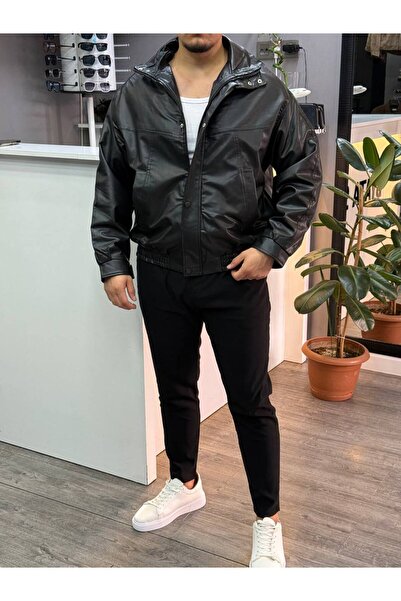 BYATA MENS STYLE Ανδρικό μαύρο δερμάτινο μπουφάν Bomber