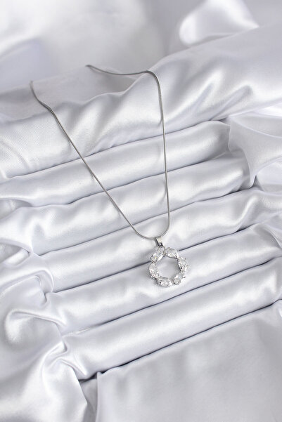 Lisinya قلادة نسائية من الفولاذ 316L بلون فضي مع حجر الزركون -