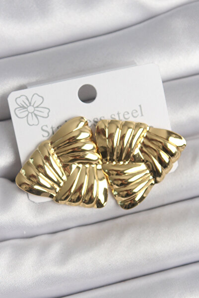 Lisinya 316 Steel Gold Color Embroidered Triangle Model Women's Earrings - Tygoo