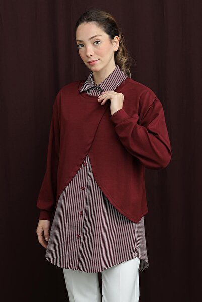 Puane Women's Stripe Detailed Tunic - 10725Tun - Burgundy