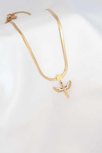 Lisinya Mikail Figure Zircon Stone Detail Gold Color Steel Italian Chain Wome...