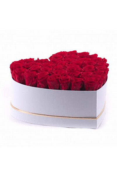 velve Aranjament floral rosu in cutie inima alba cu trandafiri sapun, alb si ...