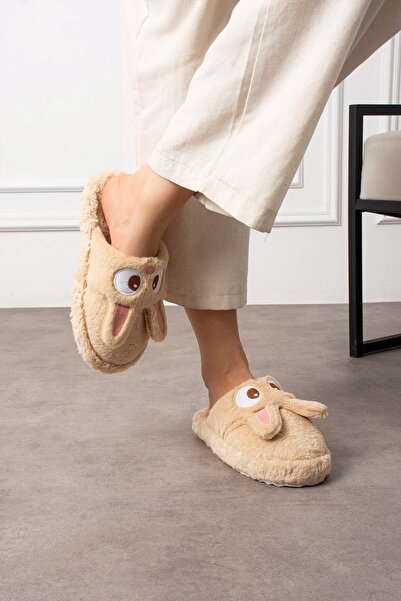 AlbiShoes Сладки зимни меки домашни пантофи с форма на заек, безшумни, с неплъзгаща се подметка, дамски домашни пантофи