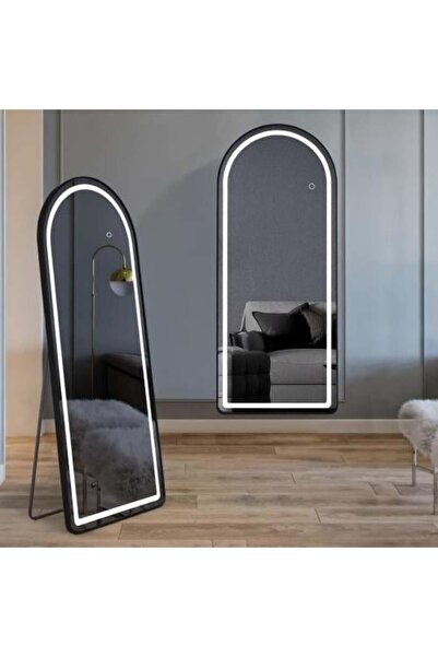 Hero مرآة طويلة مع إضاءة LED وحامل، أسود، 160×60 سم