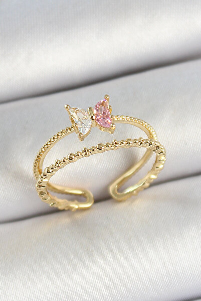 Clariss Gold Color Adjustable Women's Ring with Brass Butterfly Figure and Zi...