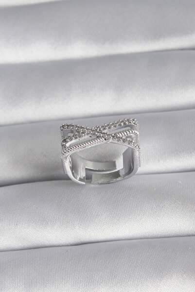 Modafiks خاتم نسائي نحاسي فضي اللون بحجر الزركون - ليسينيا