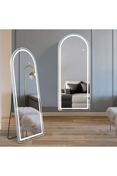 Hero مرآة فضية طويلة مع إضاءة LED، حامل، مقاس 160×60