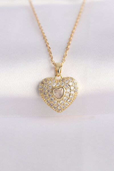 Lisinya 316L Steel Chain Gold Color Zircon Stone Heart Necklace - Tygoo